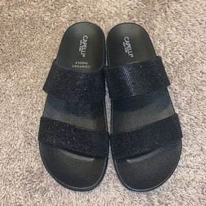 NWOT Black double strap sparkle sandals